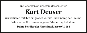 Traueranzeige von Kurt Deuser von GESAMT