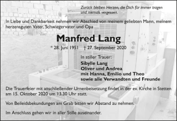 Traueranzeige von Manfred Lang von GESAMT