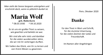 Traueranzeige von Maria Wolf von GESAMT