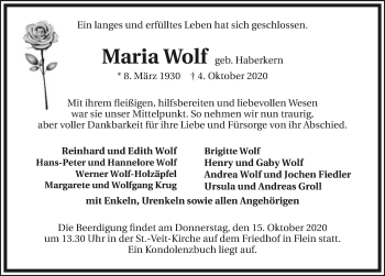 Traueranzeige von Maria Wolf von GESAMT