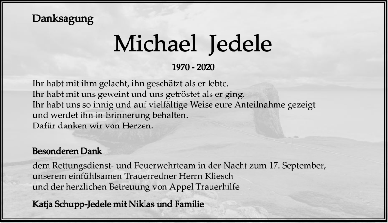  Traueranzeige für Michael Jedele vom 10.10.2020 aus GESAMT