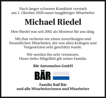 Traueranzeige von Michael Riedel von GESAMT