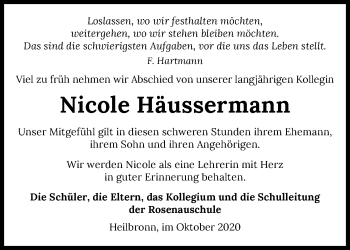 Traueranzeige von Nicole Häussermann von GESAMT