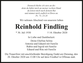 Traueranzeige von Reinhold Findling von GESAMT