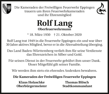 Traueranzeige von Rolf Lang von GESAMT