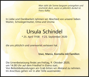 Traueranzeige von Ursula Schindel von GESAMT