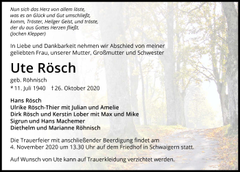 Traueranzeige von Ute Rösch von GESAMT