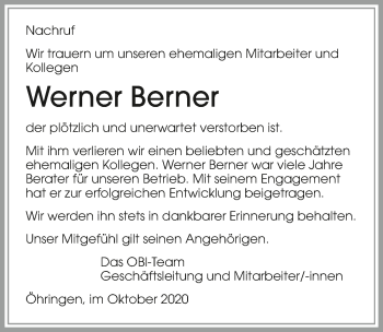 Traueranzeige von Werner Berner von GESAMT