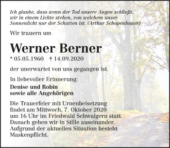 Traueranzeige von Werner Berner von GESAMT