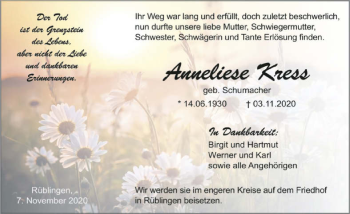 Traueranzeige von Anneliese Kress von GESAMT