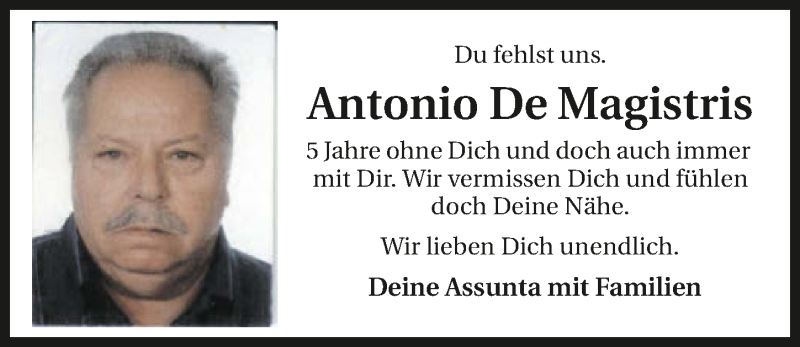  Traueranzeige für Antonio De Magistris vom 24.11.2020 aus GESAMT