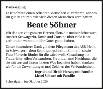 Traueranzeige von Beate Söhner von GESAMT