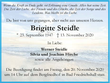 Traueranzeige von Brigitte Steidle von GESAMT