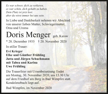 Traueranzeige von Doris Menger von GESAMT