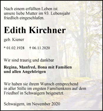 Traueranzeige von Edith Kirchner von GESAMT