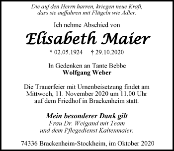 Traueranzeige von Elisabeth Maier von GESAMT