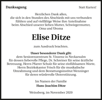 Traueranzeige von Elise Ditze von GESAMT