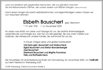 Traueranzeige von Elsbeth Bauschert von GESAMT