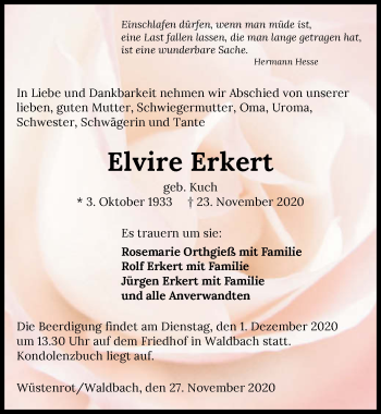 Traueranzeige von Elvire Erkert von GESAMT
