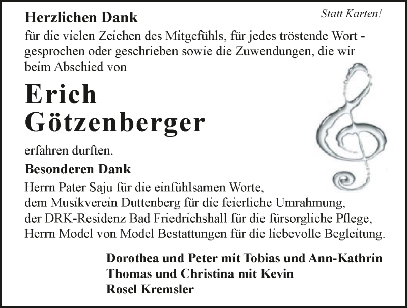  Traueranzeige für Erich Götzenberger vom 14.11.2020 aus GESAMT