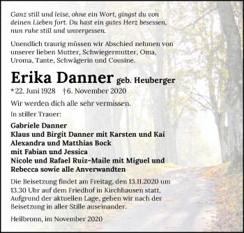 Traueranzeige von Erika Danner von GESAMT