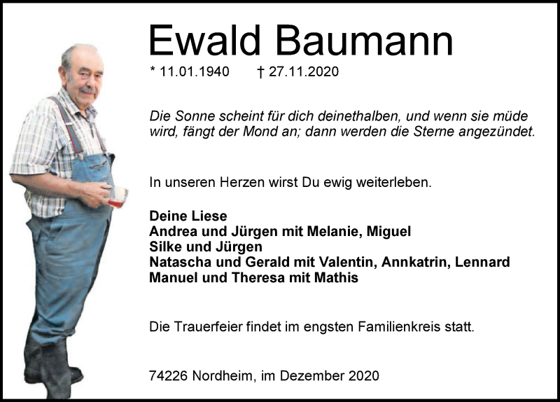  Traueranzeige für Ewald Baumann vom 01.12.2020 aus GESAMT