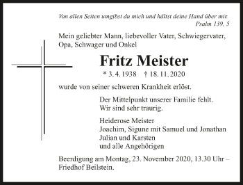 Traueranzeige von Fritz Meister von GESAMT