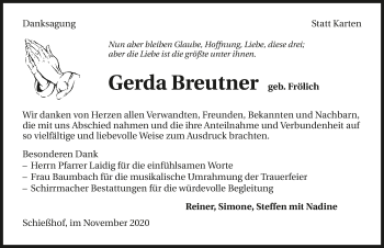 Traueranzeige von Gerda Breutner von GESAMT