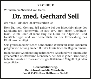 Traueranzeige von Gerhard Sell von GESAMT