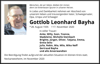 Traueranzeige von Gottlob Leonhard Bayha von GESAMT
