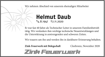 Traueranzeige von Helmut Daub von GESAMT