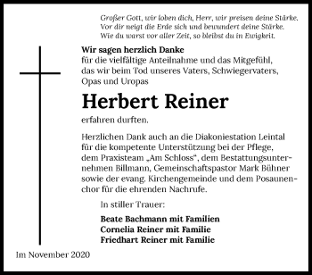 Traueranzeige von Herbert Reiner von GESAMT