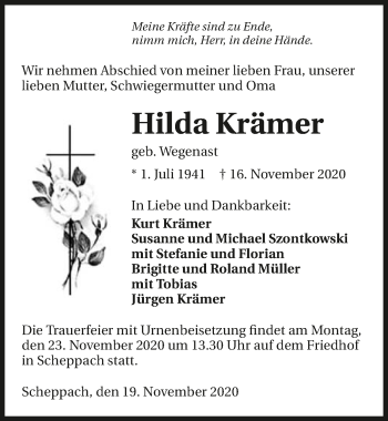 Traueranzeige von Hilda Krämer von GESAMT