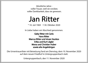 Traueranzeige von Jan Ritter von GESAMT
