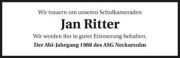 Traueranzeige von Jan Ritter von GESAMT