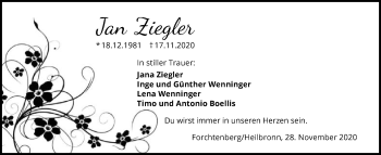 Traueranzeige von Jan Ziegler von GESAMT