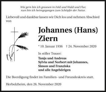 Traueranzeige von Johannes Ziern von GESAMT