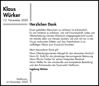 Traueranzeige von Klaus Würker von GESAMT