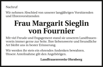 Traueranzeige von Margarit Sieglin von Fournier von GESAMT