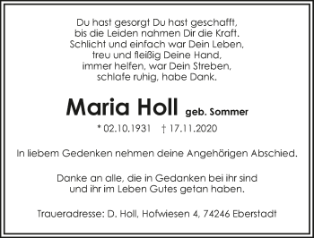 Traueranzeige von Maria Holl von GESAMT