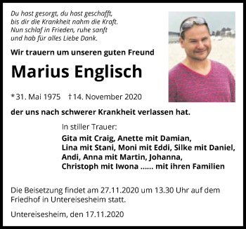 Traueranzeige von Marius Englisch von GESAMT