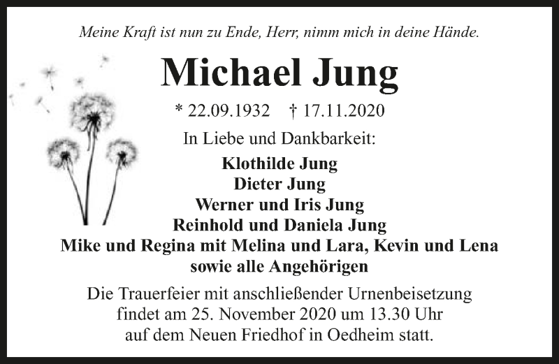  Traueranzeige für Michael Jung vom 21.11.2020 aus GESAMT