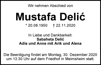 Traueranzeige von Mustafa Delic von GESAMT