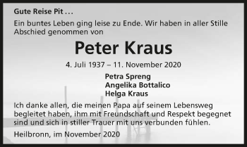Traueranzeige von Peter Kraus von GESAMT