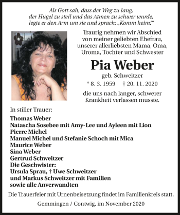 Traueranzeige von Pia Weber von GESAMT