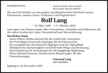 Traueranzeige von Rolf Lang von GESAMT