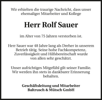 Traueranzeige von Rolf Sauer von GESAMT