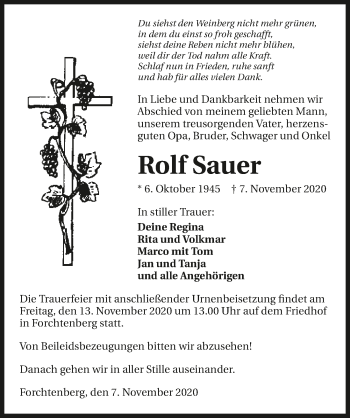 Traueranzeige von Rolf Sauer von GESAMT