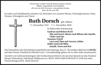 Traueranzeige von Ruth Dorsch von GESAMT