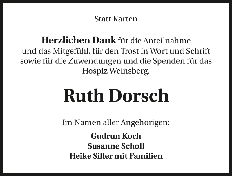  Traueranzeige für Ruth Dorsch vom 28.11.2020 aus GESAMT